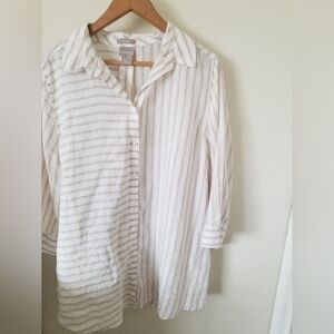 Chico's Linen White & Beige Striped Shirt